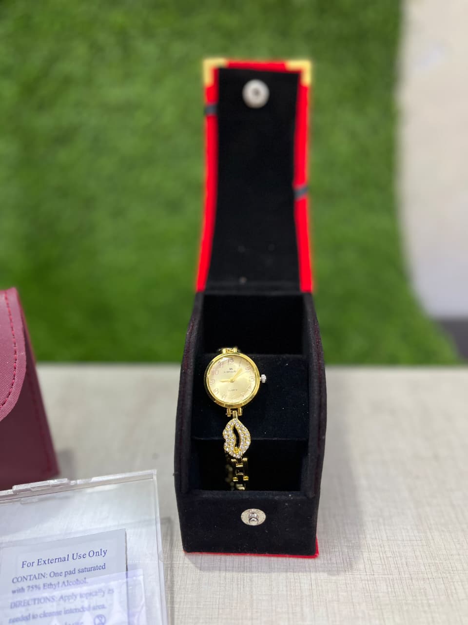 Luxury Bag Combo Stylish Bag Set with 12 Scrunchies, 12 Fake Nails & Elegant Watch – Perfect Gift Combo