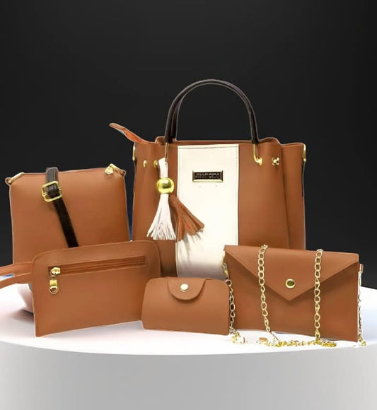 6-in-1 Premium Handbag Set | Tote, Shoulder, Crossbody & Wallet Combo
