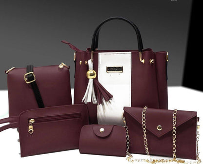 6-in-1 Premium Handbag Set | Tote, Shoulder, Crossbody & Wallet Combo